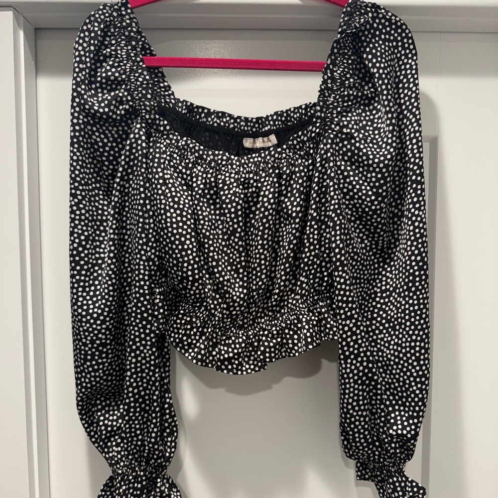 Elegant Black and White Polka Dot Crop Top